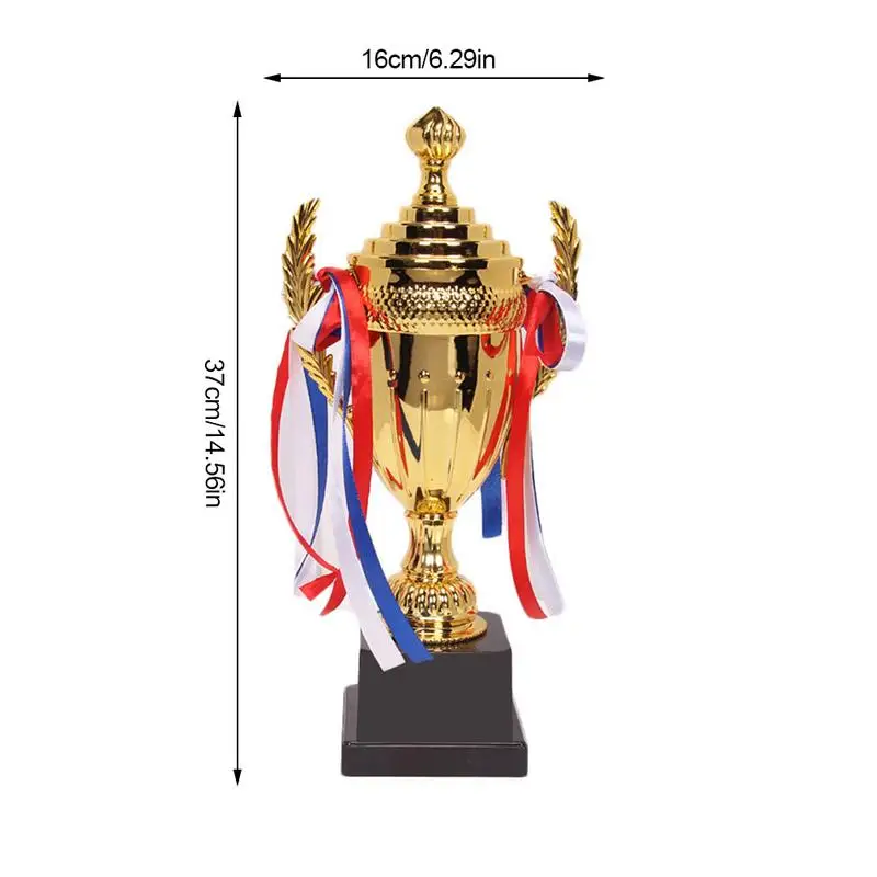 Large Gold Trophy Cup Custom Trophy Colorful Ribbon Gold Award For Sports Tournaments Competitions Soccer Football League Match