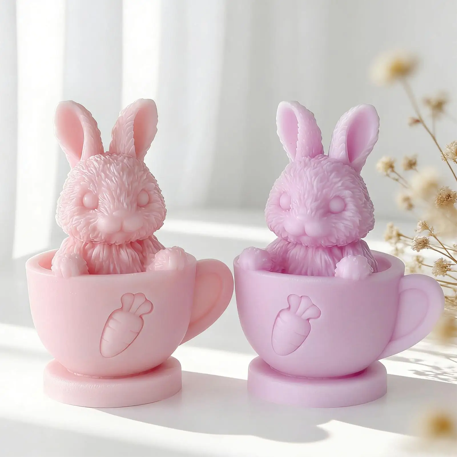 Osterhase Silikonform 3D Hasen-Teebecher-Kerzenform Teebecher-Kaninchen Osterformen für Seifen- und Kerzenherstellung Wachs Harz Gips