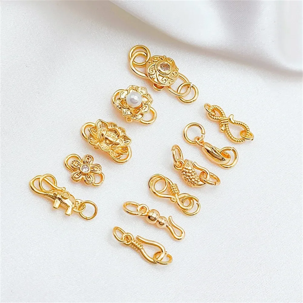 

Медный позолоченный 14-каратный циркониевый браслет, соединительная пряжка, пряжка «рыбий хвост», пряжка в форме цветка, S-образная пряжка, аксессуары для ювелирных изделий своими руками