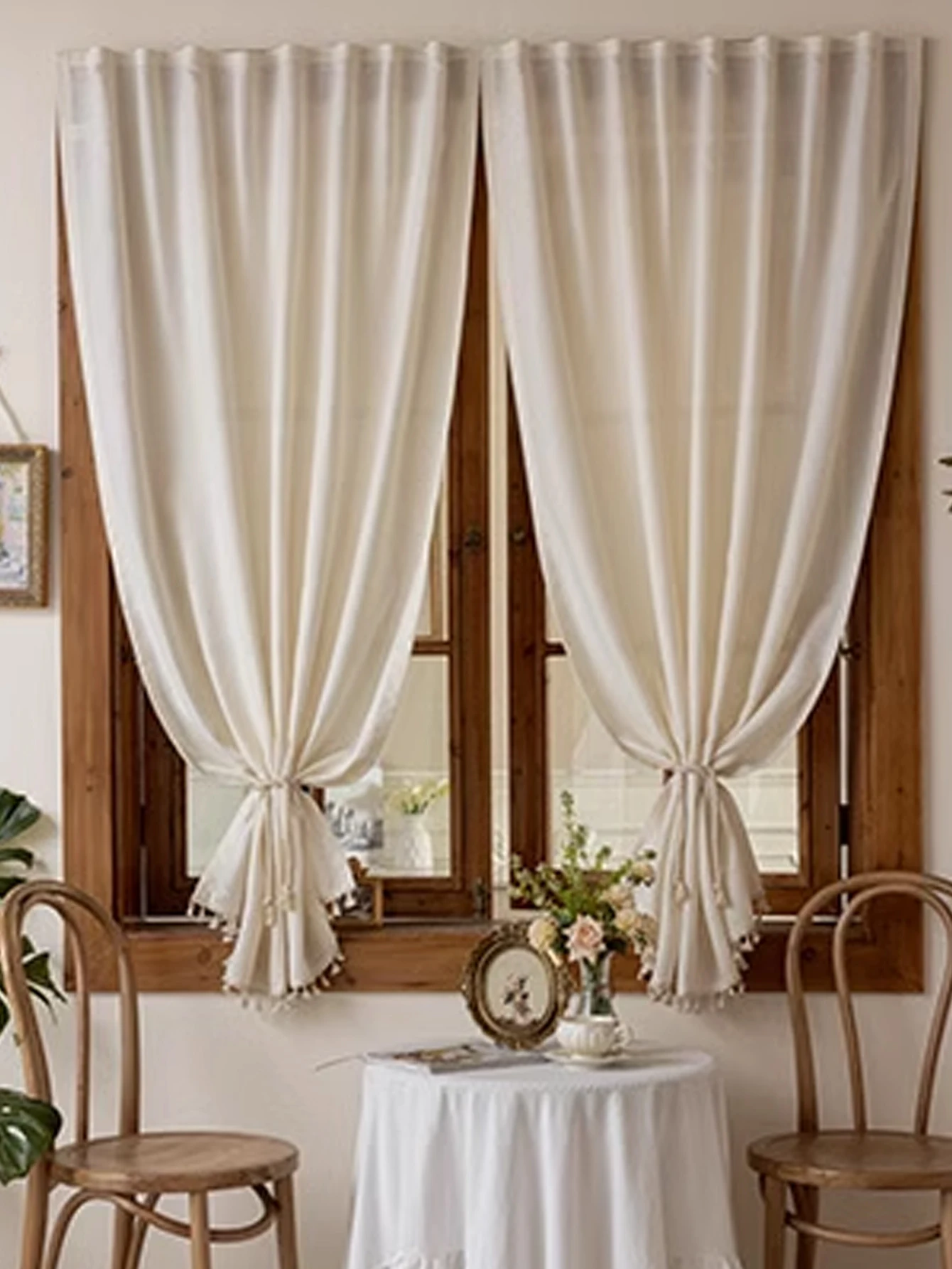 Quasten-Gaze-Vorhang im japanischen Stil, lichtdurchlässiger Baumwoll-Leinen-Vorhang, halber Vorhang, Sonnenschutz, schwebende Fenstertrennwand