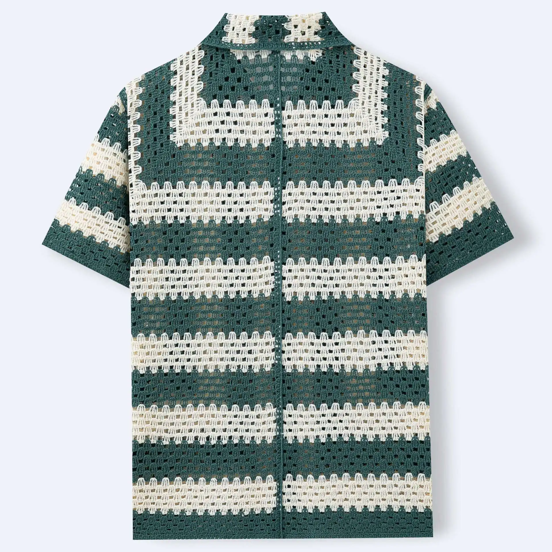 Men's contrasting hollow crochet cardigan POLO European and American summer casual short sleeved knitted sweater men's clothing