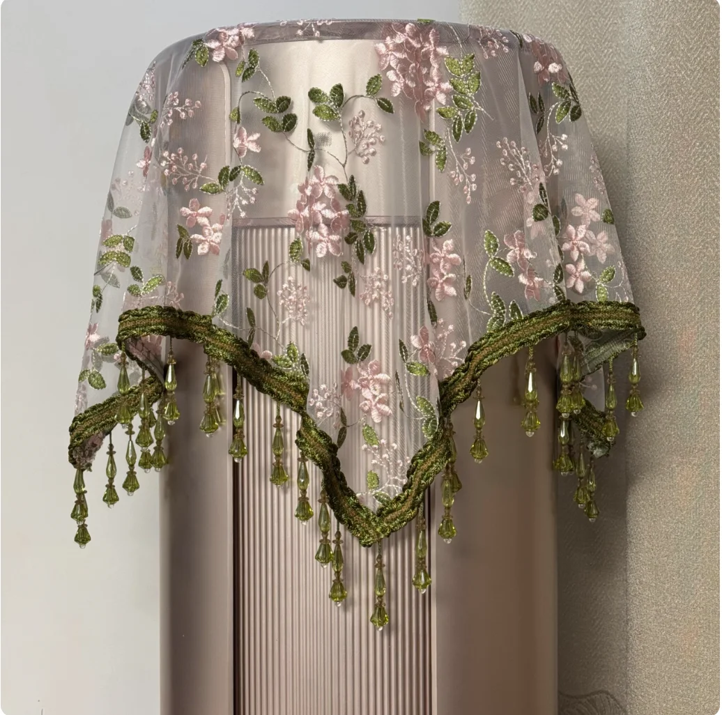 New Light Luxury Lace Embroidery Hanging Bead Air Conditioning Cover Towel Refrigerator Washing Machine Dustproof Cover Cloth