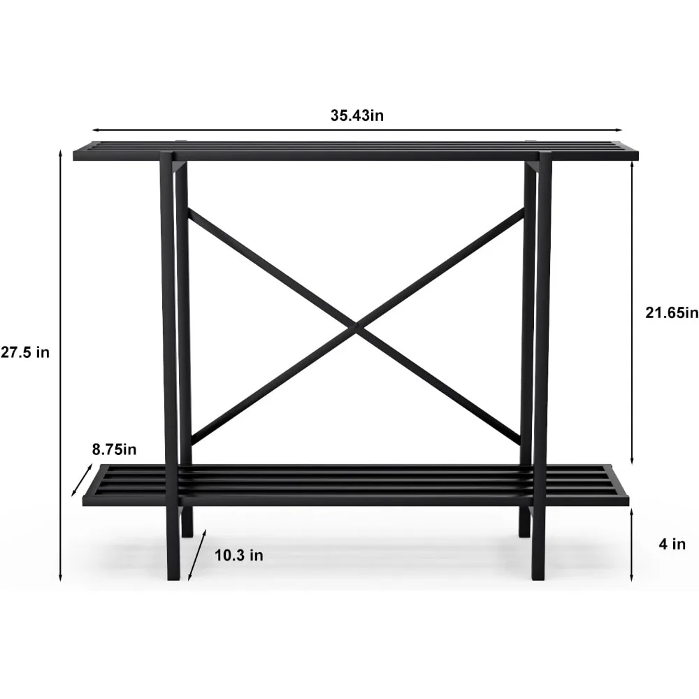 Suporte resistente para plantas pesadas de metal de 2 camadas, suporte estreito para plantas internas e externas, capacidade de 440 lbs e construção resistente