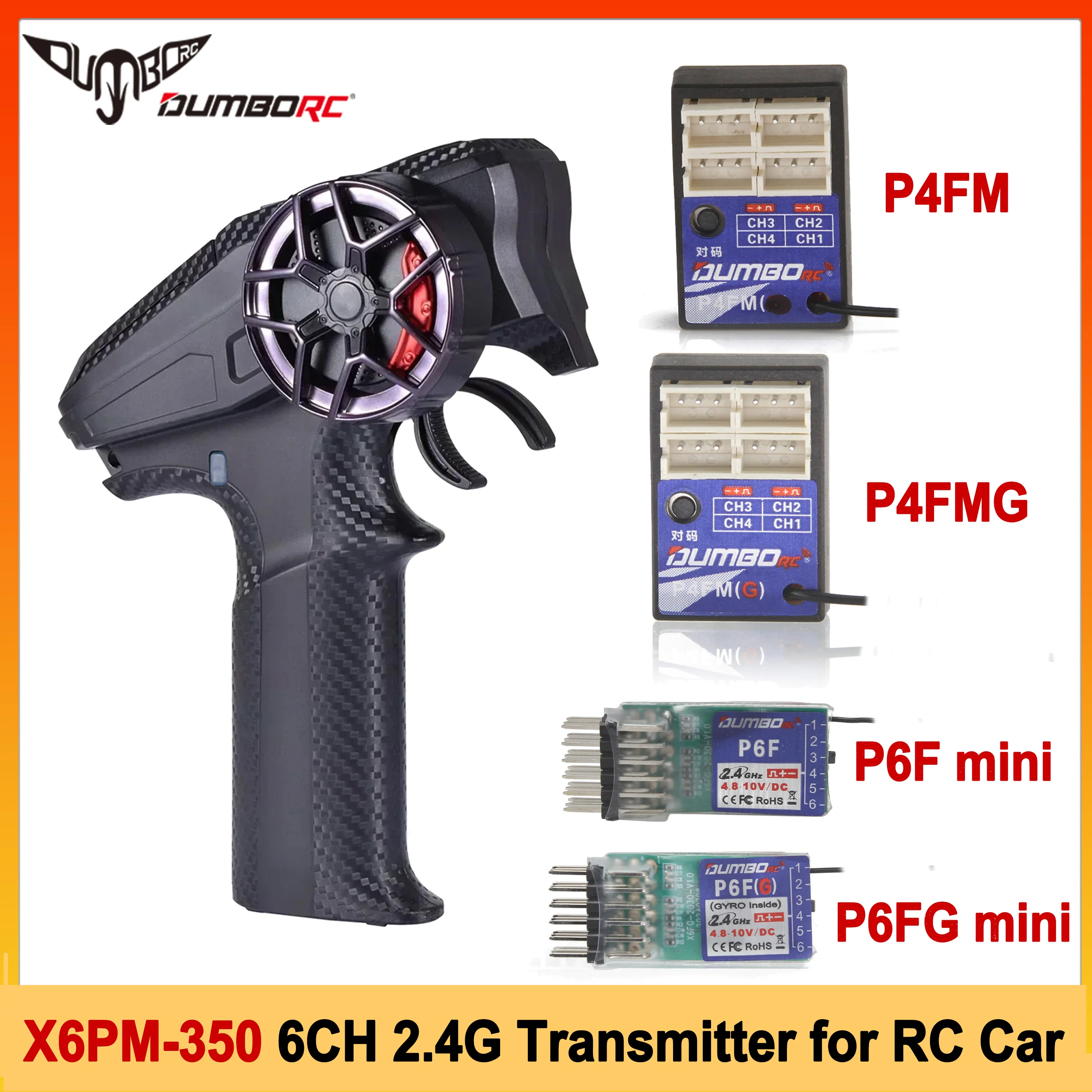 

DUMBORC X6PM-350 6CH 2.4G Mini Transmitter Remote Control P4FM/P4FMG/P6F/P6FG Gyro Receiver Light System for RC Car Boat Parts