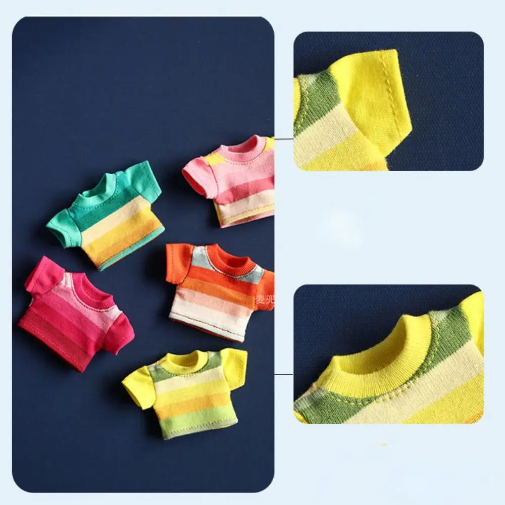 Camiseta informal para muñeca, estilo a la moda, Mini camiseta a rayas en 5 colores, accesorios DIY para muñecos de peluche de algodón de 10cm