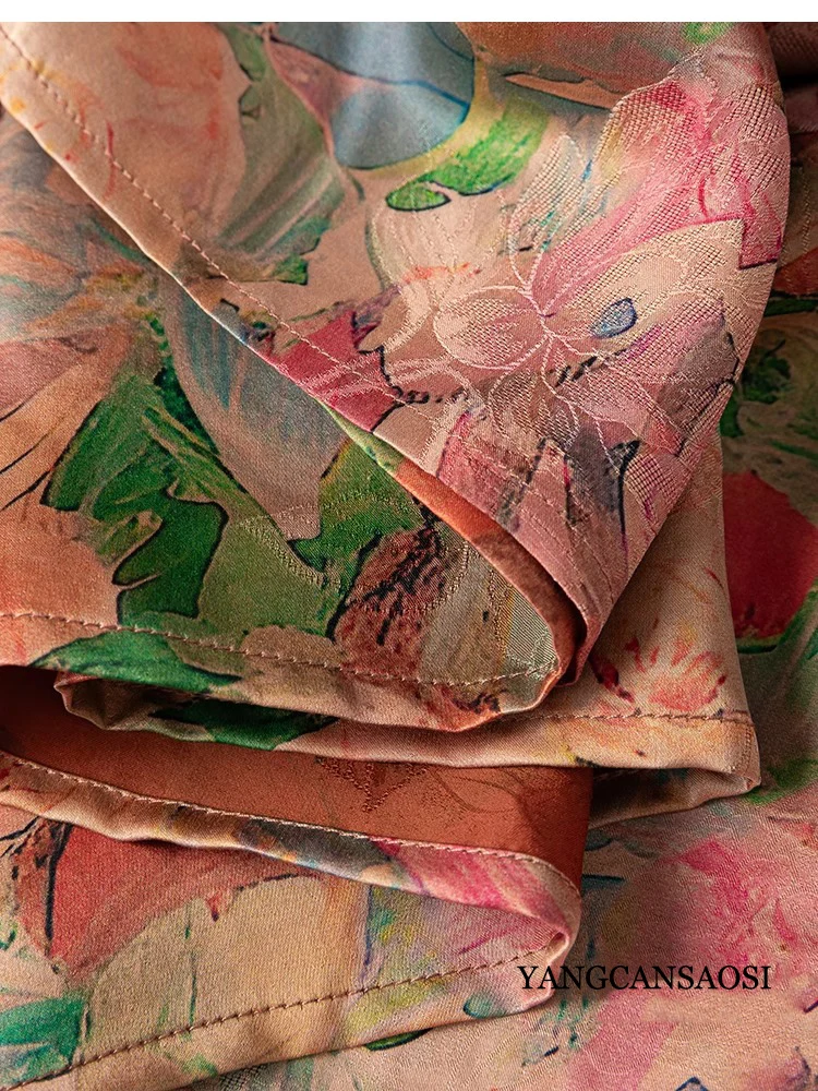 Artistic Sense Oil Paint Style 100% Natural Mulberry Silk Gambiered Guangdong Gauze Design Sense Women's Large Swing Vest Dress