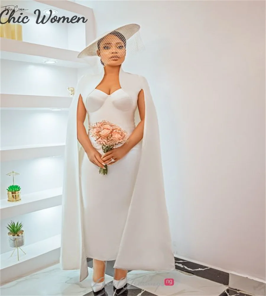 

Simple Civil Boho Nigeria Wedding Dress With Cape Elegant Ankle Length African Beach Bride Dress 2024 Chic Arabic Dubai Bridal