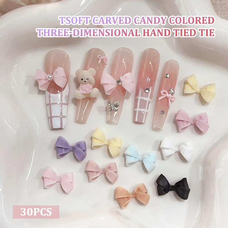Pièces de Nail Art à nœud mat, 30 pièces, breloques, Mini ruban en résine, strass, bricolage, accessoires de décoration pour Nail Art d'été