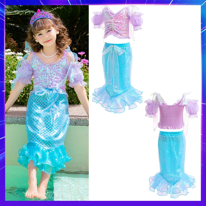 Disfraz de princesa sirenita para niños, vestido de cumpleaños y Halloween para niñas, vestidos de cola de pez para playa, Cosplay para fiesta de Carnaval