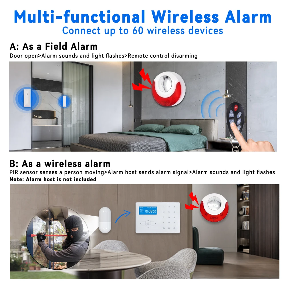 Meian Focus 110dB Siren Alarm, Home Security Alarm System, 433MHz Wireless Sirena Alarm for Home, Smart Life Security Protection