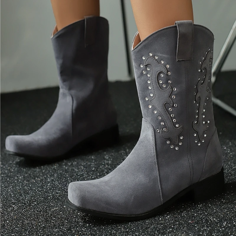 

Vintage Women's Ankle Boots Faxu Suede Yellow Gray Black Short Boot Casual Crystal Footwear Winter Shoes Lady Big Size 45 Casual