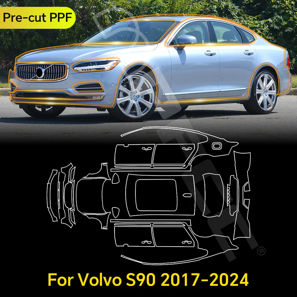 

For Volvo S90 2017-2024 TPU Paint Protection Film Clear Bra Car Body Pre-cut PPF Anti-scratch Resistant Repairable Invisible Kit