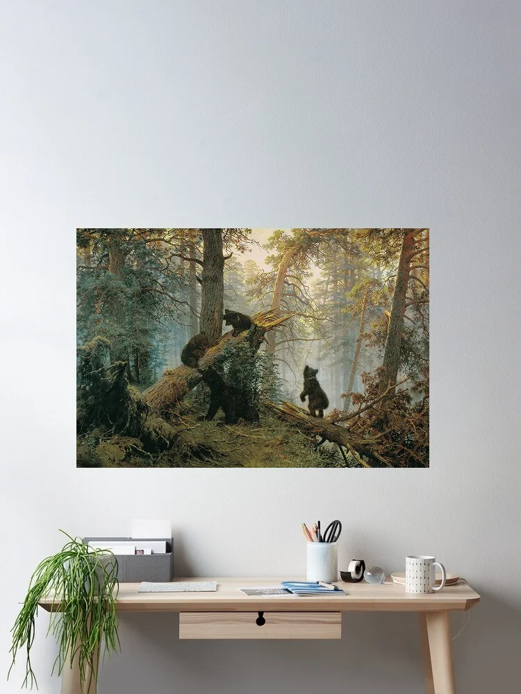 Morning in a Pine Forest Ivan Shishkin Bears Painting, Art Print Canvas Poster, Living Room Decor, Home Wall Picture