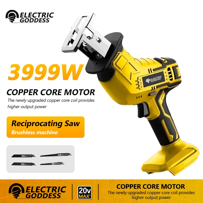 Electric Goddess Cordless Reciprocating Saw Multifunctional Metal Tree Cutting Saw Power Tool For Dewalt 20V Battery ﻿Pin