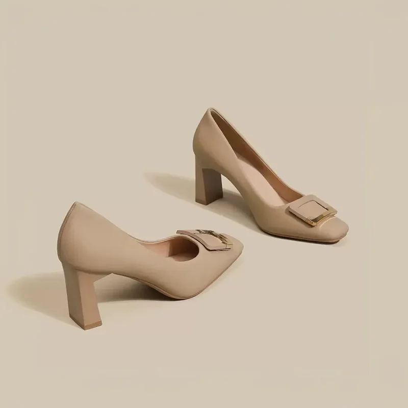 Damenschuhe, lässig, beige, bequem, Frühling & Sommer, Slip-On, eckiger Absatz, elegante Arbeitsschuhe für Damen, B694 – Detail 3