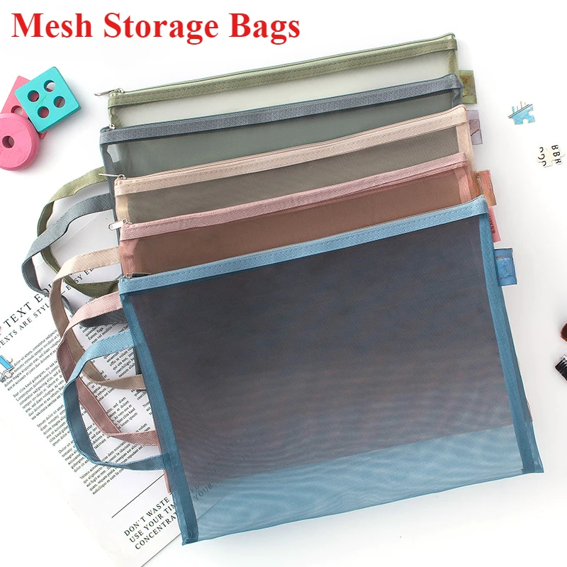 

Nylon Mesh File Bag A4 Transparent Zipper Test Paper Information Pouch Office Student Pen Pocket Subject Puzzle Storage Bag