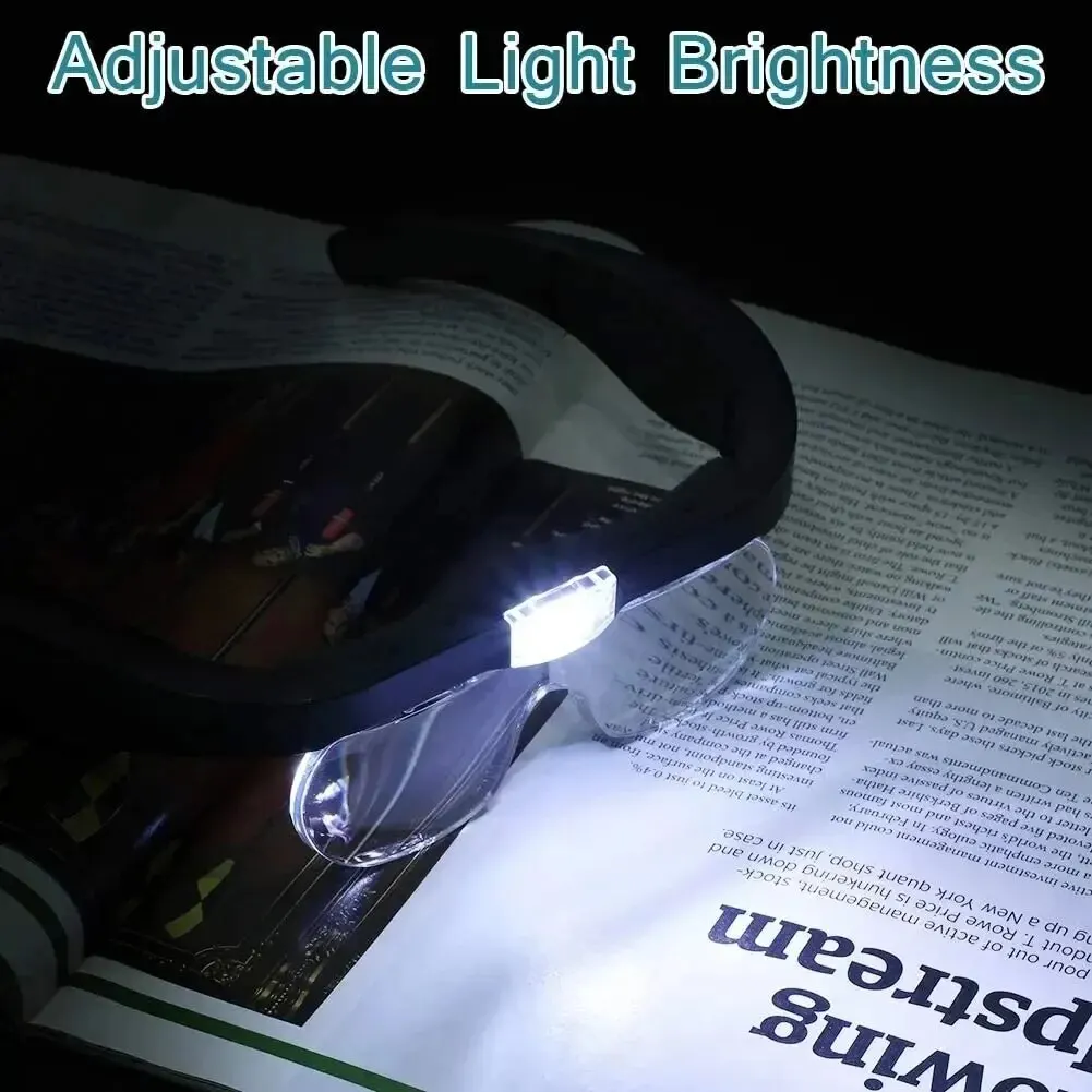 USB Rechargeable 2 LED Light Head-mounted Magnifying Glasses, 1.5X 2.5X 3.5X 5.0X Magnifier for Watch Repair & Reading