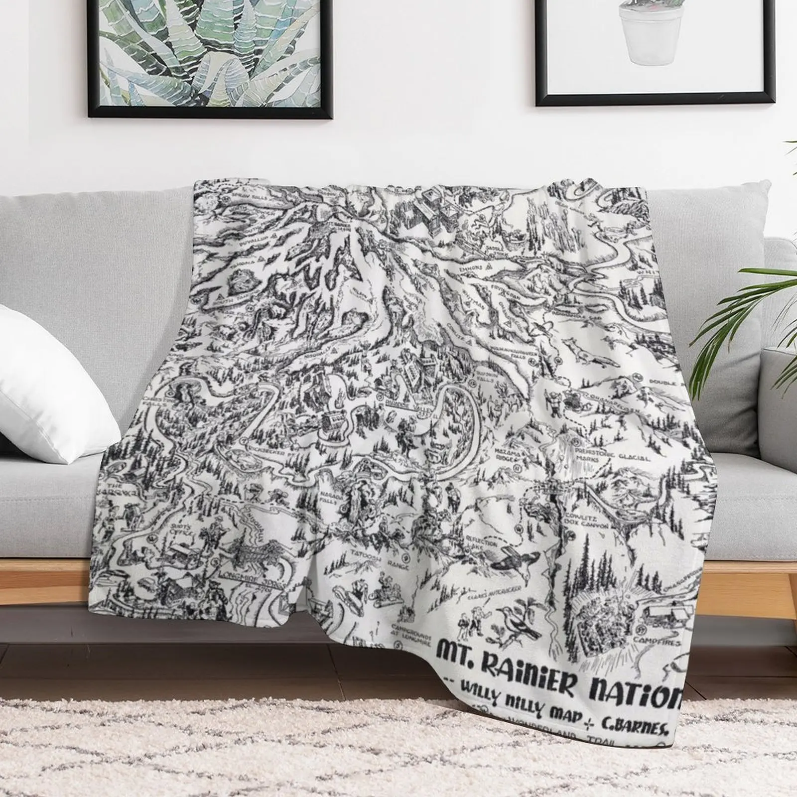 Vintage Map Mount Rainier Pictorial Travel Throw Blanket anime Weighted Blankets