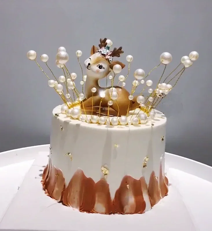 Creative Cake model Pearl crown Elk deer Birthday Cake Simulation cake Photography props Window sample Wedding decorations