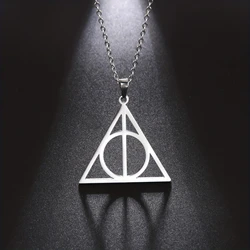 Skyrim Stainless Steel Deathly Hallows Necklace Round Triangle Silver Color Pendants Necklaces Geometric Jewelry for Women Men