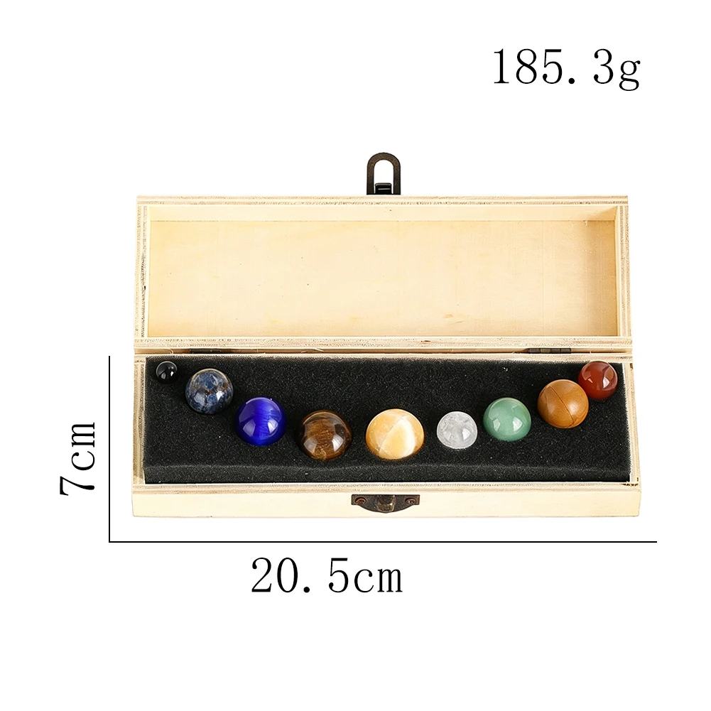 8 Planeten Naturkristall-Kugel-Set Massivholz-Aufbewahrungsbox Kosmische Planetensteine Meditation Heilung Desktop Sammlerstück Geschenk – Detail 7