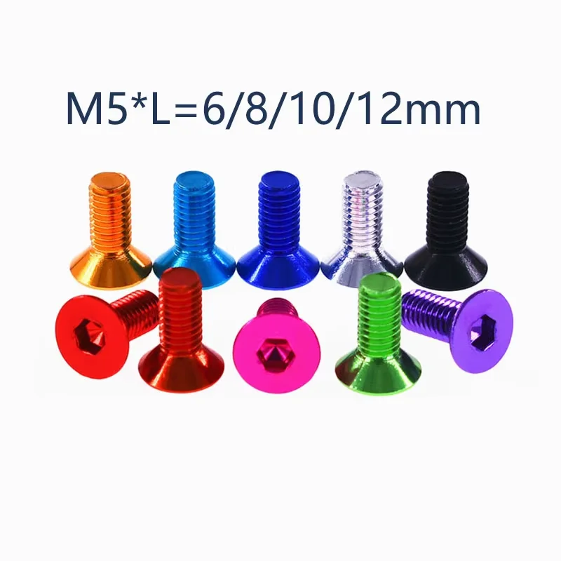 1Pcs Aluminum Flat Screws M5*L=6/8/10/12mm Flat Hex Hexagonal Socket Countersunk head Screws Bolts Anodized 10 Colours