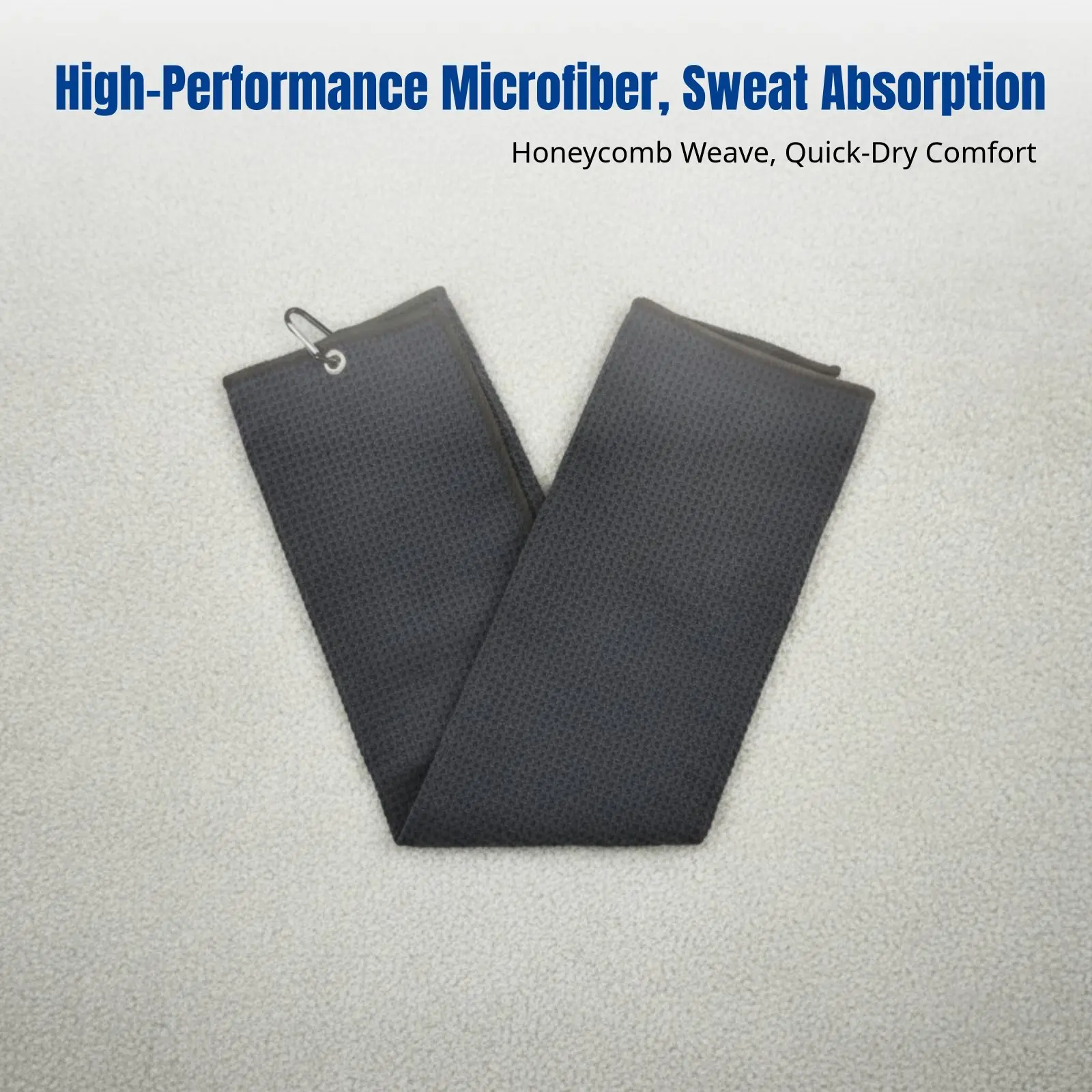 Sports Towel, Sweat Absorbent Microfiber, Textured Pattern, Quick Dry, Carabiner Hook, for Sports and Gym