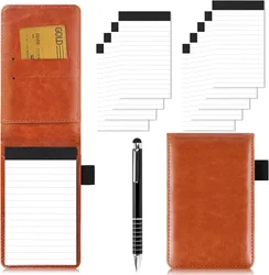 Mini Flap Pocket Pants Portable Note Pad, Strap Pencil Bag Meeting Minutes Book, Pu Leather Hard Cover Waterproof Cover with Horizontal Line Note Inner Pages, Diary, Work Office Meeting Minutes Book, Accounting, Memo Notebook Ballpoint Pen Set