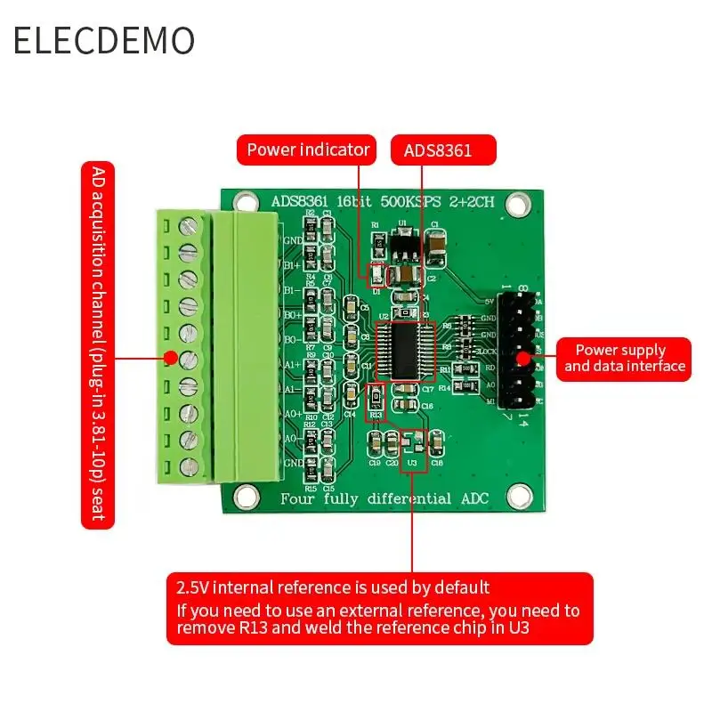 

ADS8361 data acquisition module 16-bit ADC 500KSPS 4-channel full differential
