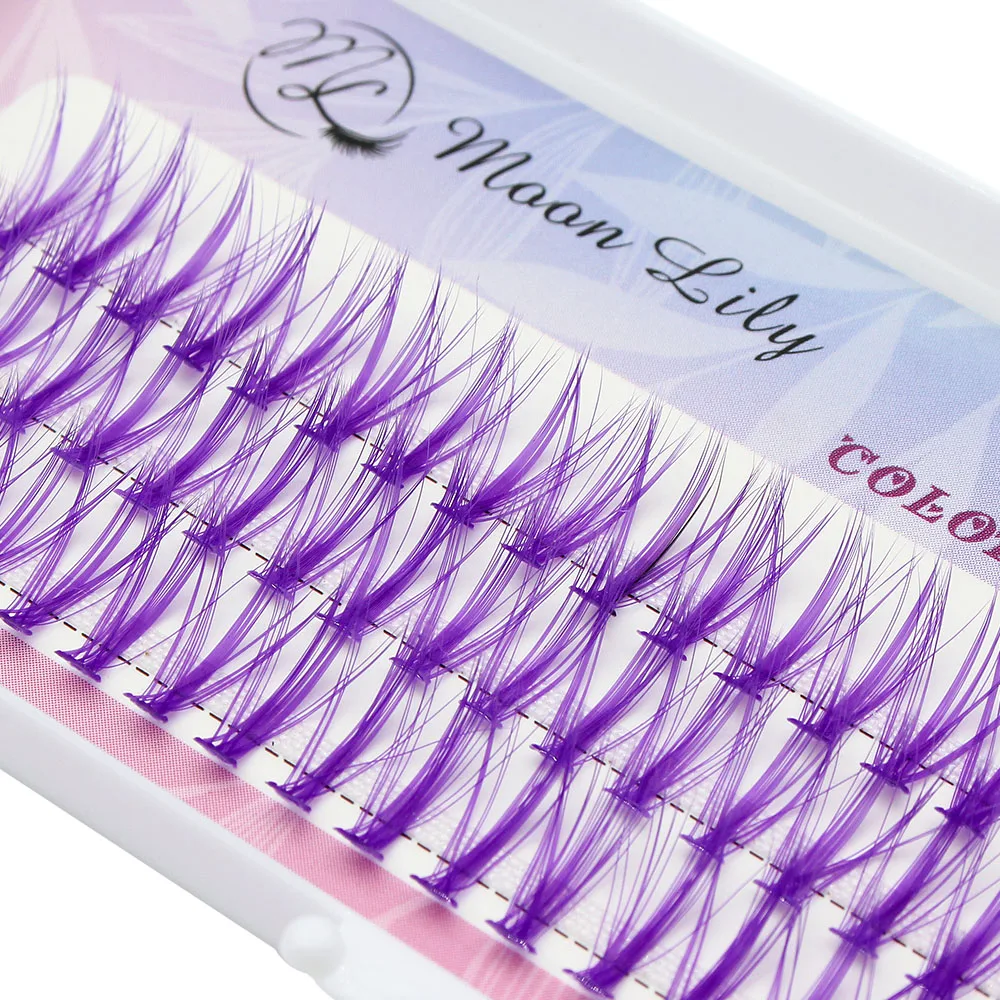 Blau-Lila Gemischte Farbige Wimpern-Cluster, Natürliche Lange 20D Volumen-Effekt Falsche Wimpern, Einzelne Makeup-Wimpernbüschel – Detail 10