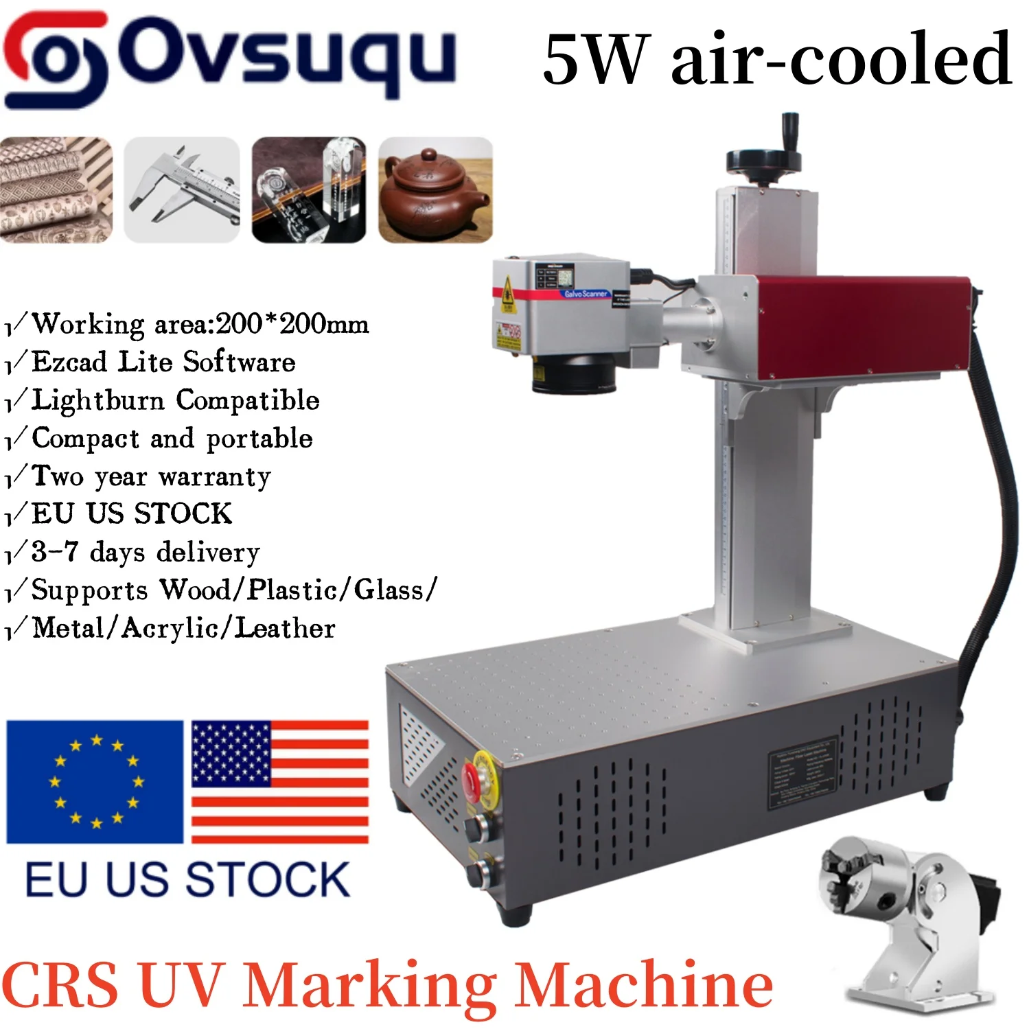 

US/EU CRS Portable Air cooling UV Automatic Laser Marking Machine 5W UV Fiber Laser Engraving Machine for PVC Wood Acrylic Metal