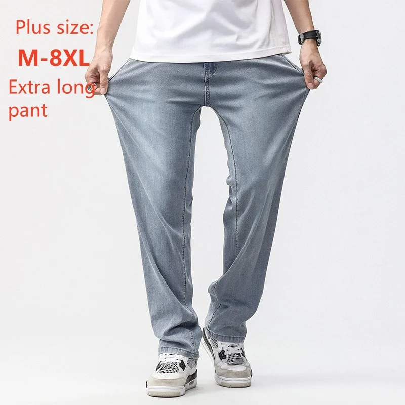 

Summer Tall Men's Jeans Thin Extra Long Boys Trousers Lyocell Large Size 6XL 7XL 8XL Loose Straight Elastic Male Plus Denim Pant