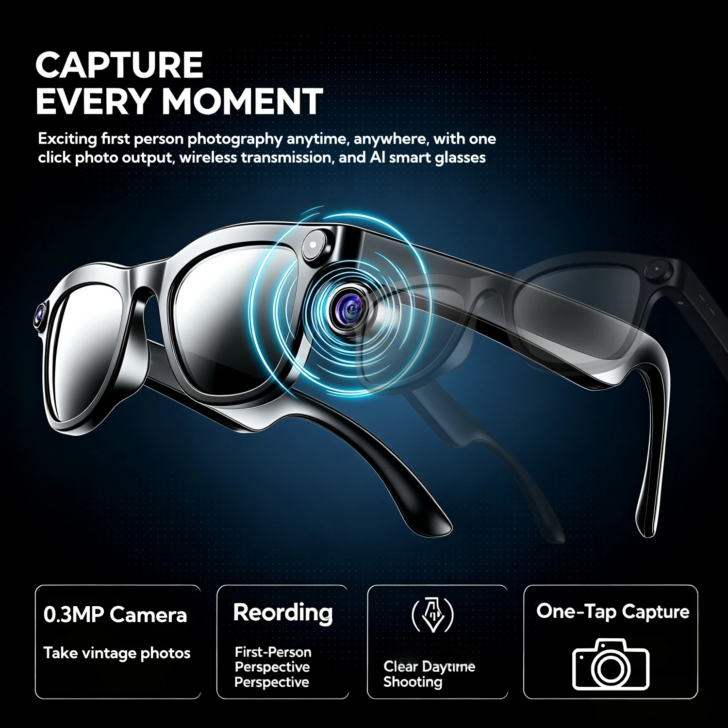 Camera equipped camera glasses, not compatible with video recording, retro pixel 0.3MP, APP connection