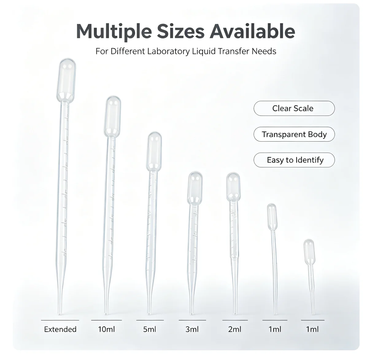 Disposable Pasteur Pipette Plastic Transfer Dropper Graduated Laboratory Pipettes 100 Pcs For Lab Experiment