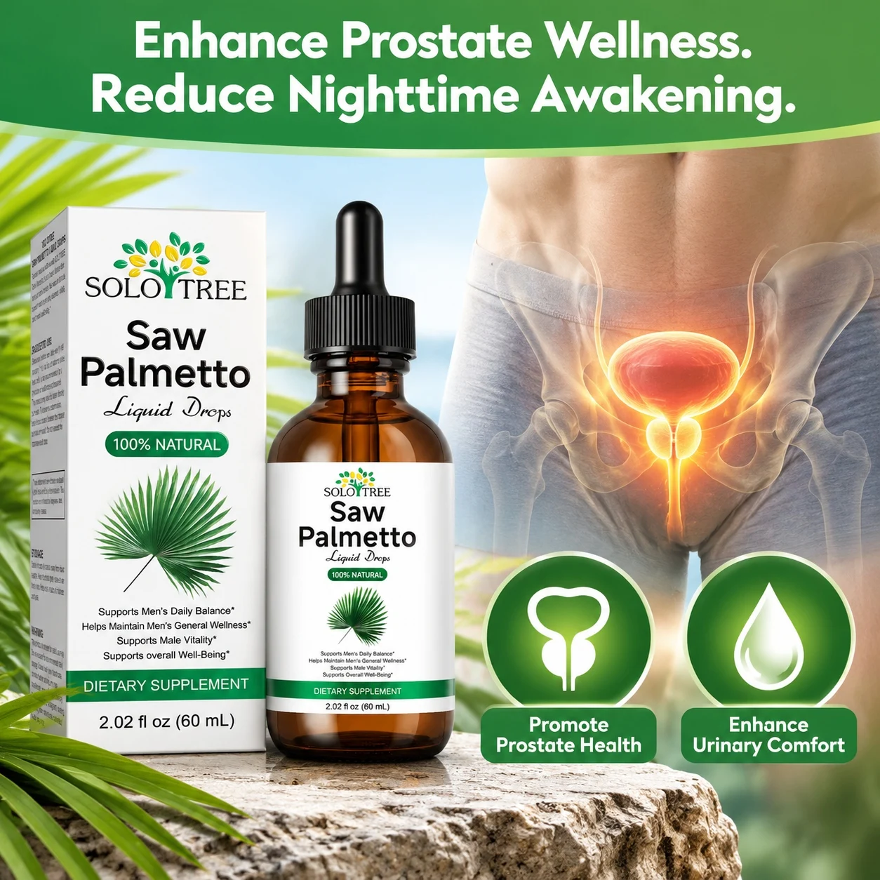 Saw Palmetto Liquid Drops Promote Prostate Health Enhance Urinary Tract Comfort Boost Male Vitality for Active Senior Men 60 ML