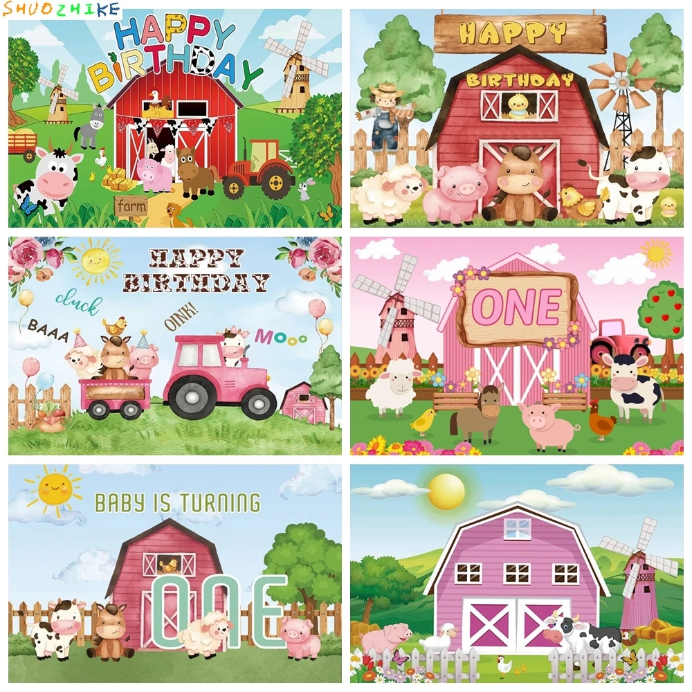

Cartoon Farm Animals Party Backdrop Newborn Baby Birthday Background For Photography Decorations Photobooth Banner Photo Studio