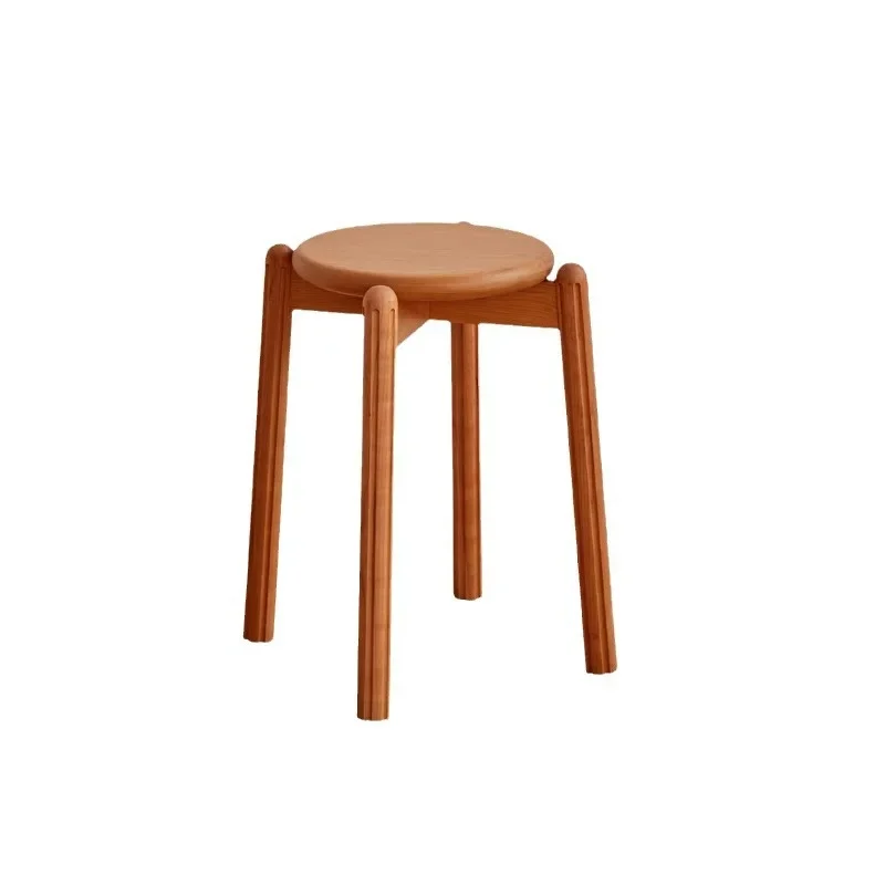 Solid wood stackable round stool, cream wind small apartment, restaurant stool, cherry wood space-saving makeup stool