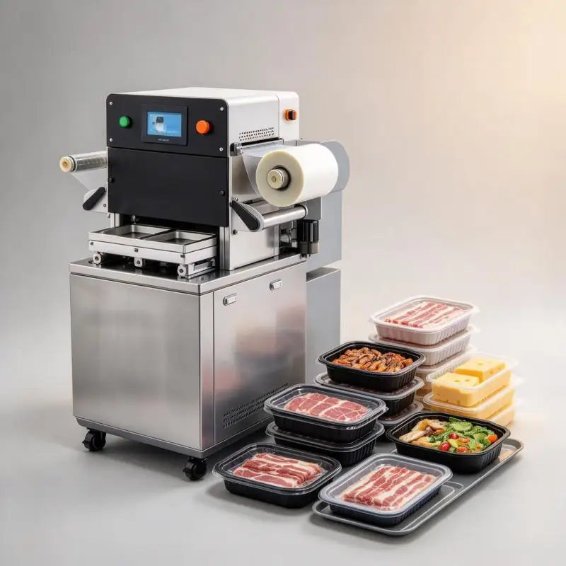 MAP Gas Flushing Packaging Machine Automatic Tray Sealing Equipment for Meat Seafood and Prepared Foods