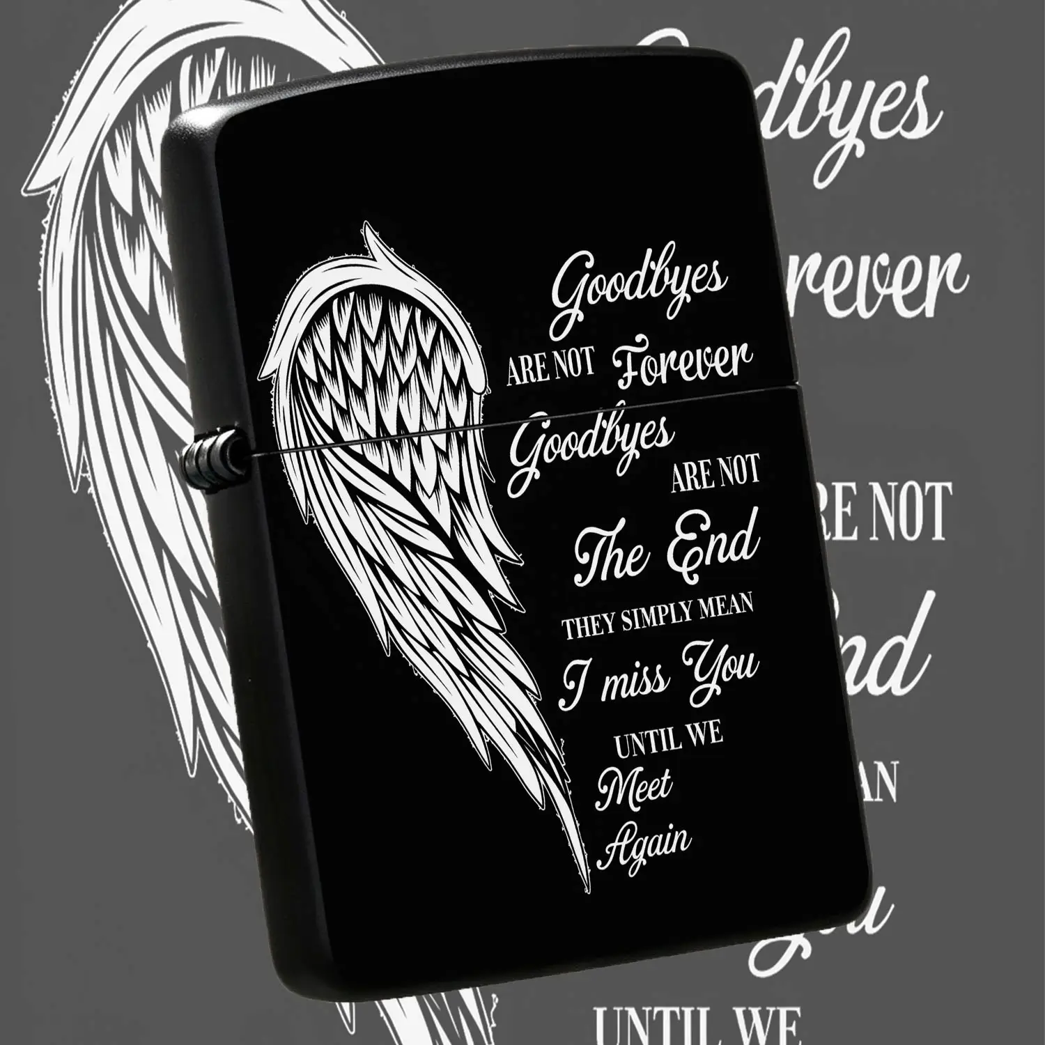 Portable Pocket Lighter With Exquisite Angel Wing Pattern, Warm Sympathy Remembrance Print, Thoughtful Memorial Gift For Loss Of Loved One, Suitable For Daily Carry, Gatherings, Commemorative Occasions And Various Scene A Humorous And Inter