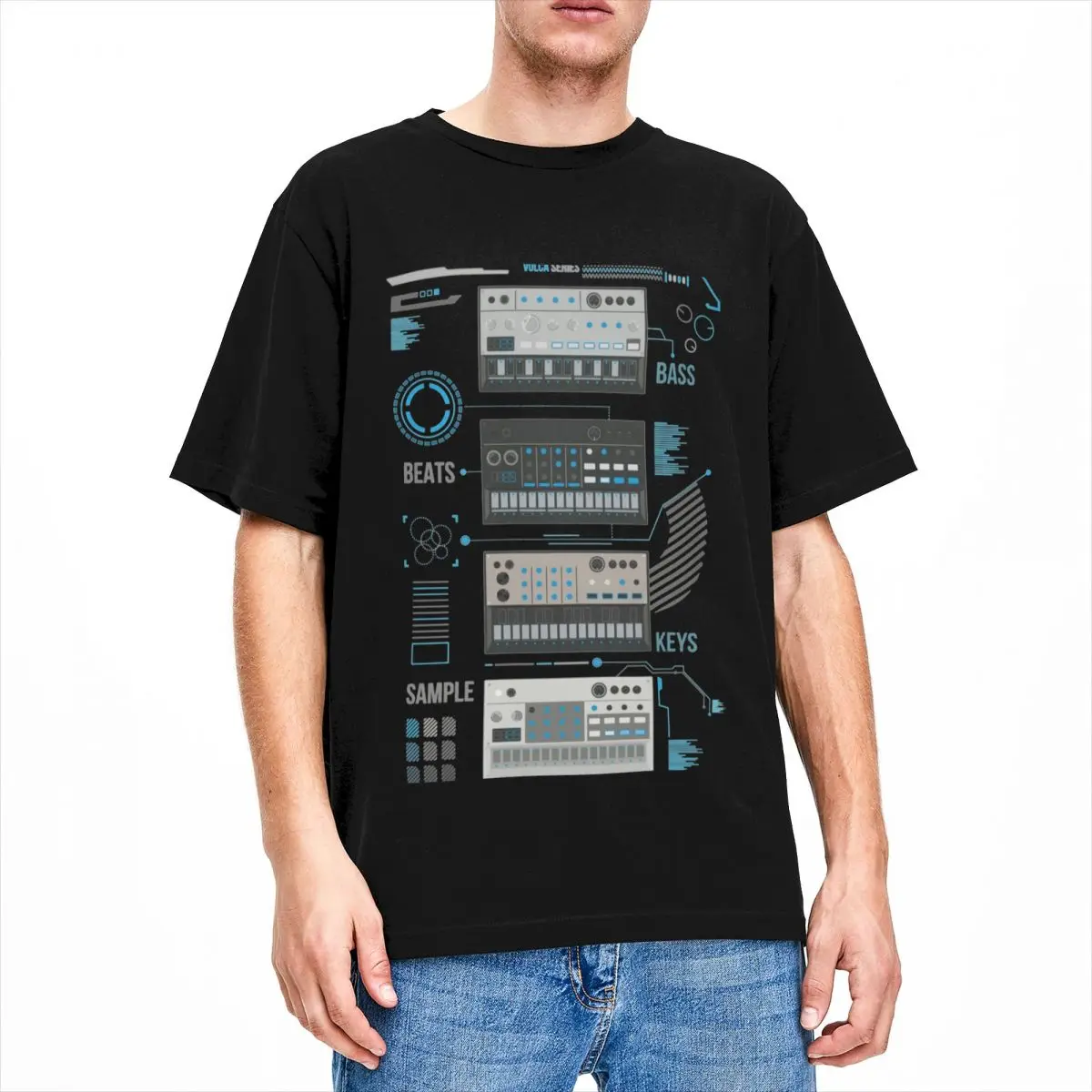 Casual Korg Volca Series Basic Blue T-Shirts Men Women\'s Round Collar Cotton Dj Music Short Sleeve Tees Plus Size Clothes