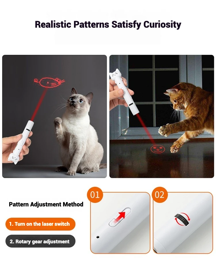 2-in-1 mini red laser indicator light LED cute laser cat toy interactive bright animation indicator light pen+cat teaser stick