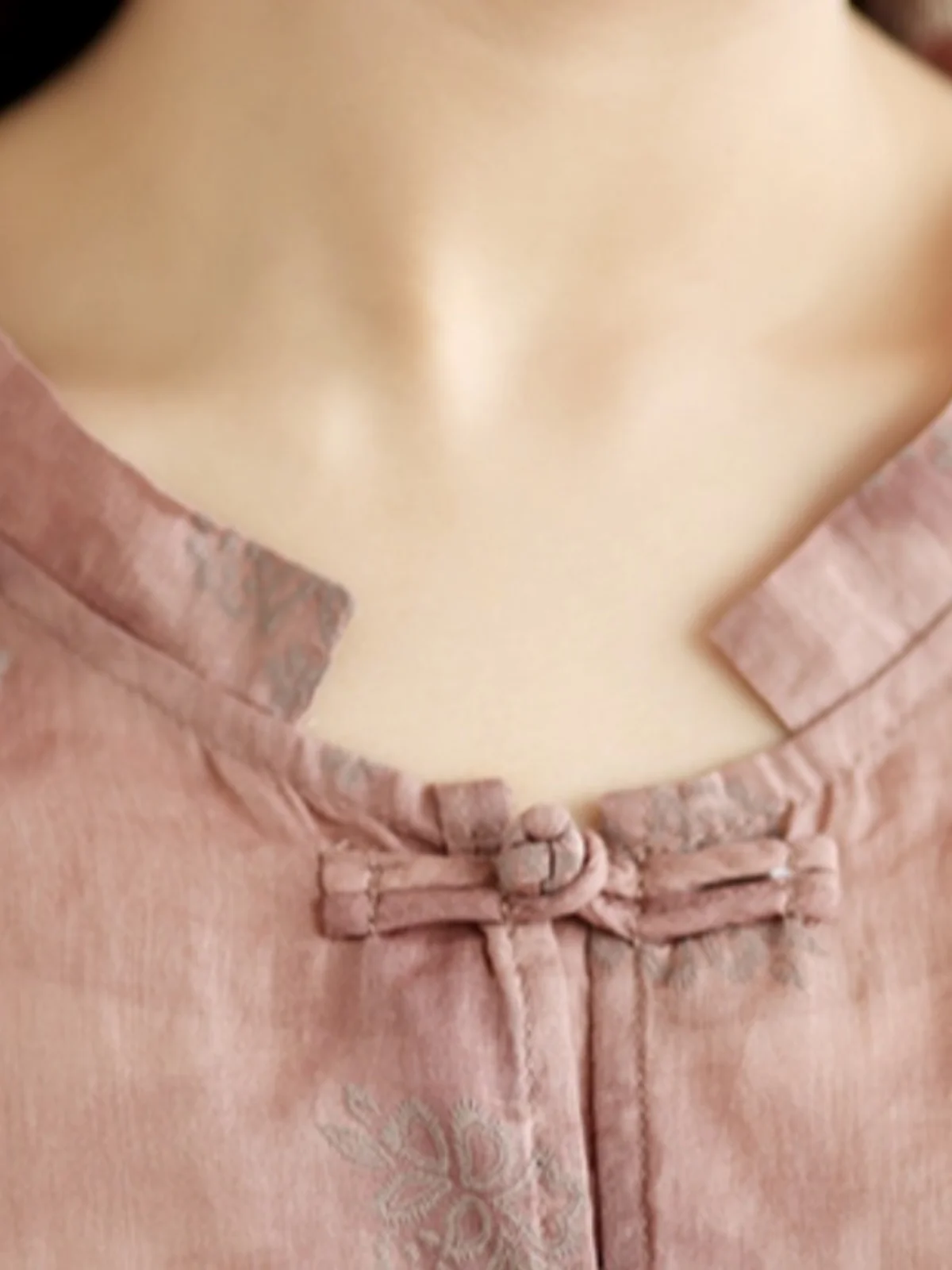 

Китайский льняной воротник с принтом, тонкий скользящий воротник-стойка, летний топ для женщин больших размеров, модный семь четвертей...