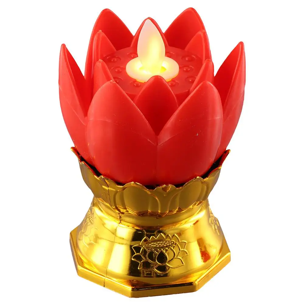 2pcs Electronic Lotus Light Red Lotus Lamp LED Candle Lights Buddhist Lights Battery LED Lamp Finials Battery Night Light Home