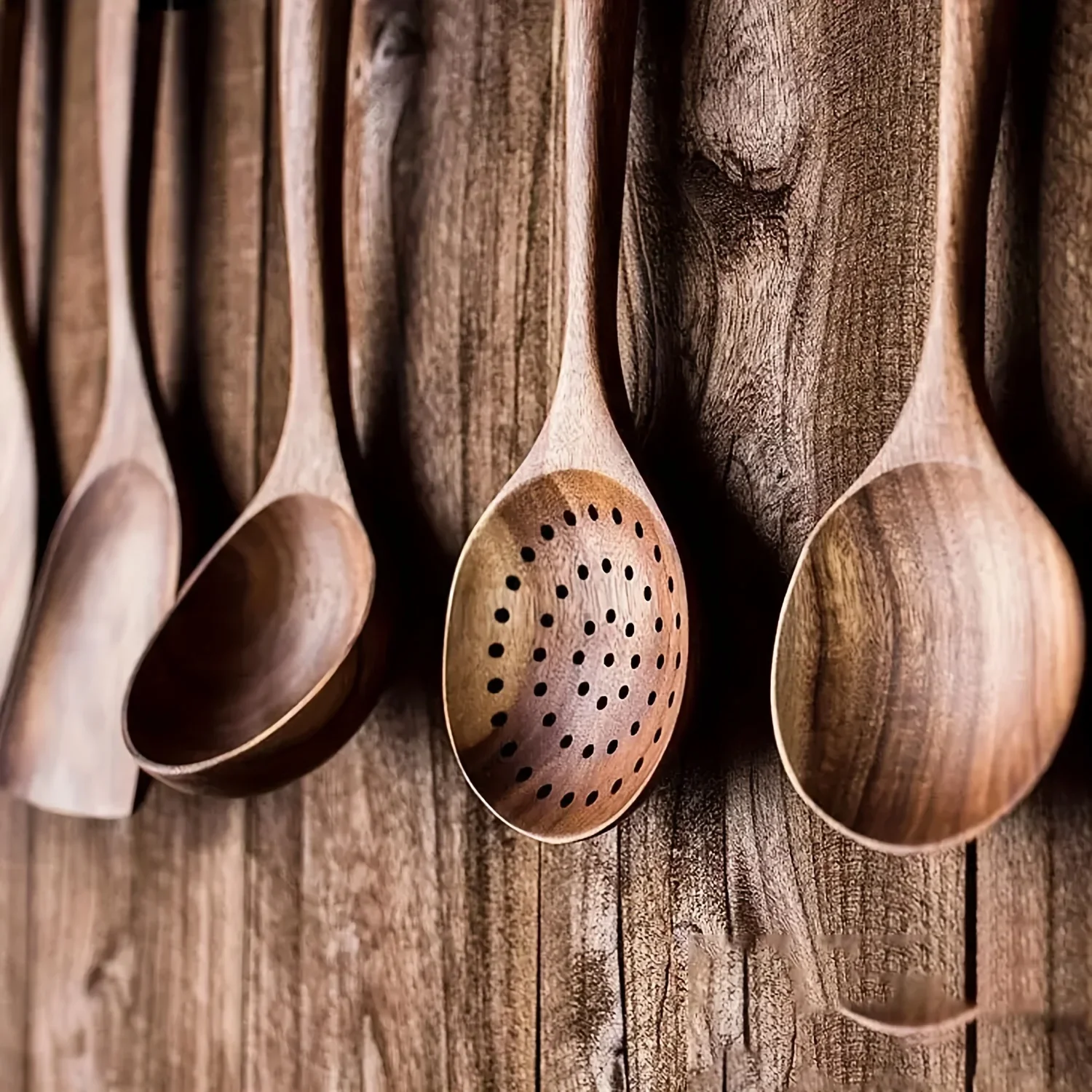 5pcs Wooden Kitchen Utensils Set, Wooden Spoons Natural Spurtle Set for Non-stick Pan, Kitchen Ladle and Wok Spatulas