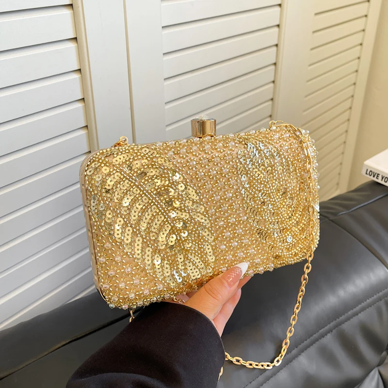 Pudełko Torebka na szminkę dla kobiet Luksusowe złote srebrne torebki wieczorowe Top Handle Day Clutch Ladies Wedding Purse Shiny Sequined Handbag