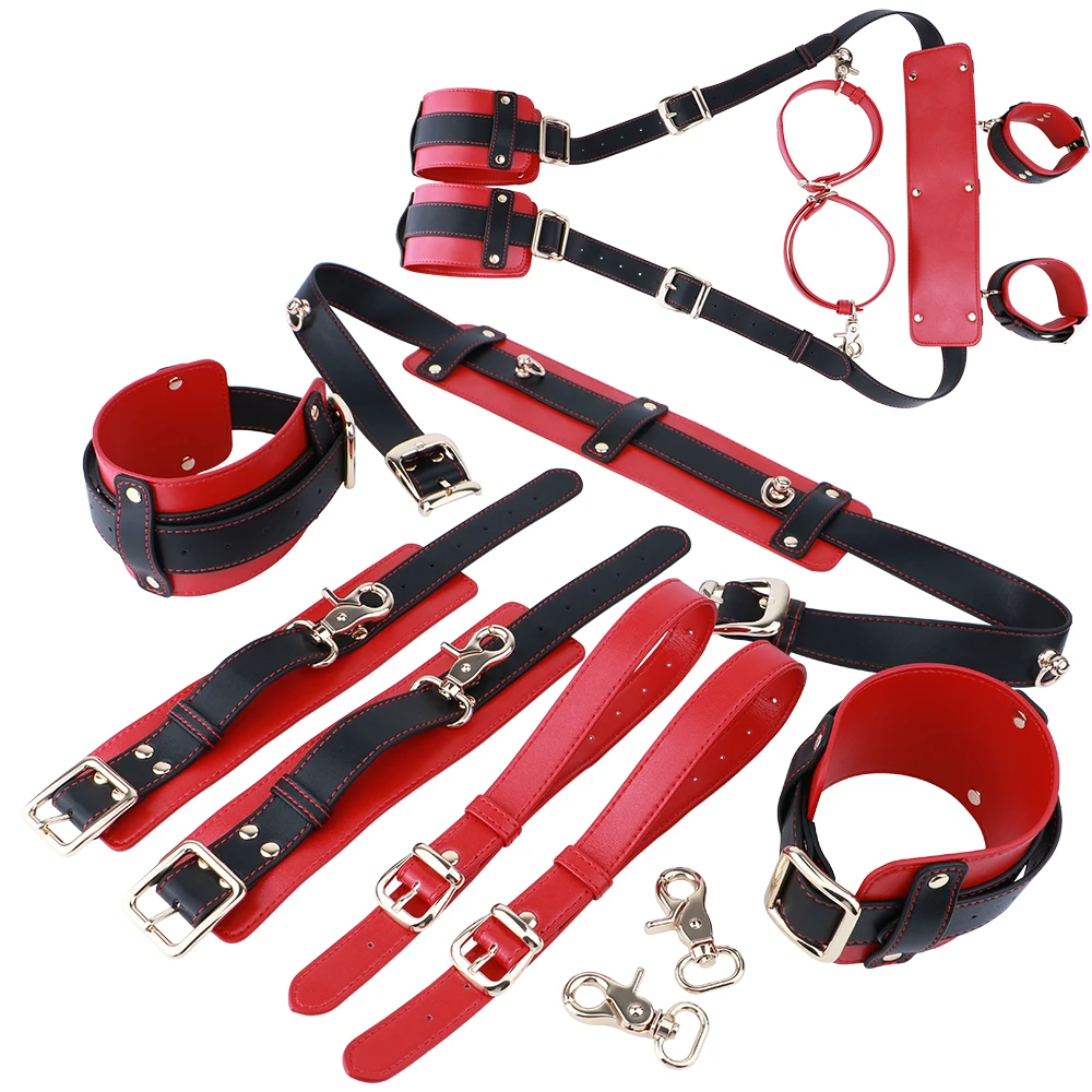 QKKQ Microfiber Leather Sex Set Wrist Strap Thigh Strap Multi Point Linkage Bdsm Body Bondage Harness Chest Restraint Handcuffs