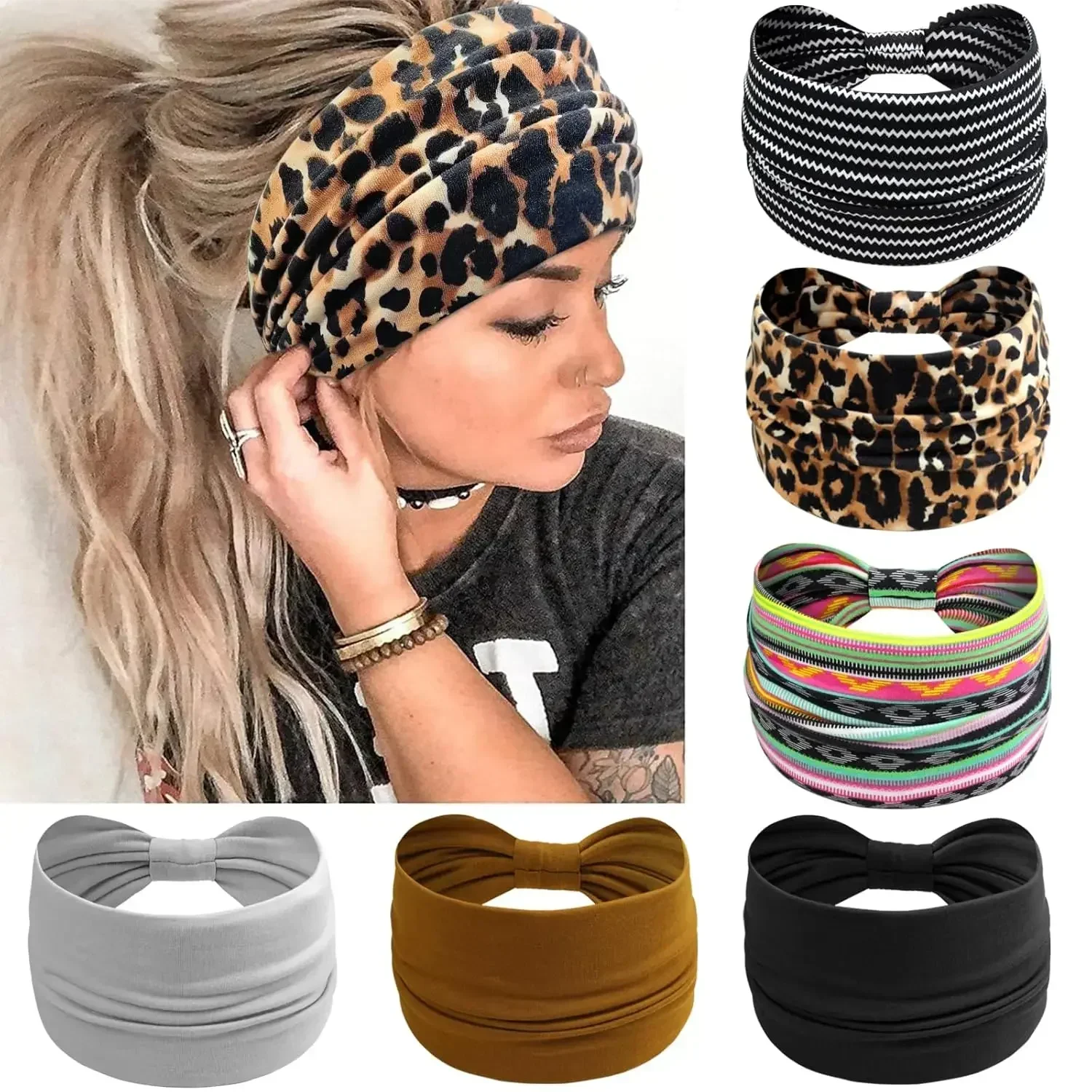 Twisted Wide Hair Bands for Women Wide Turban Workout Headband Fashion Yoga Hair Bands Boho Twisted Thick Hair Accessories