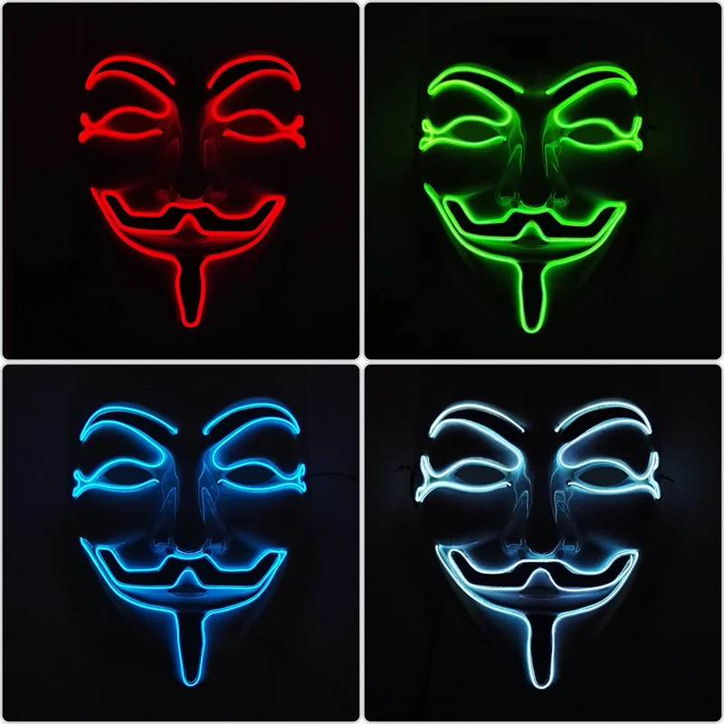 Halloween Vendetta Mask Cosplay  Guy Fawkes Luminous LED Light Mask Glowing For Carnival Halloween