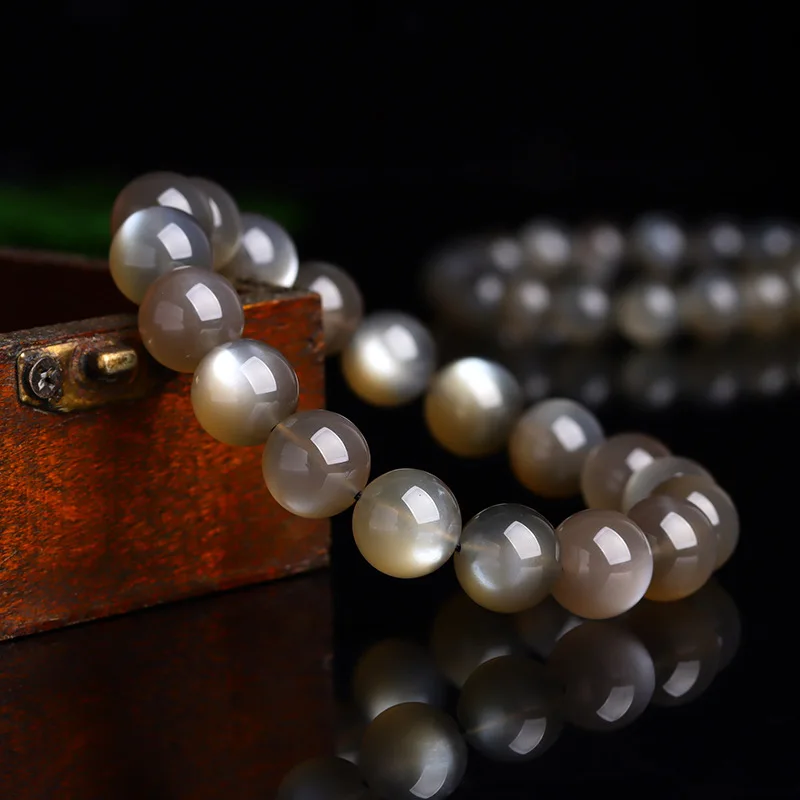 Natural Crystal Silver Sunstone Round Bead Bracelet Starlight Cat's Eye Couple Jewelry Holiday Gift