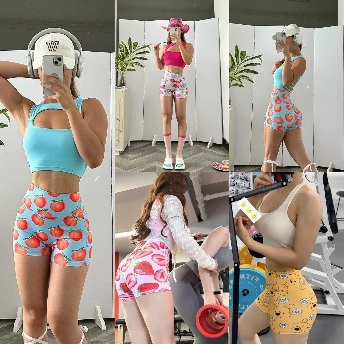 Women's Fruit Print Yoga Shorts, Dopamine Bright Color, High Waist Nude Feel Quick Dry, Butt Lifting Fitness Shorts